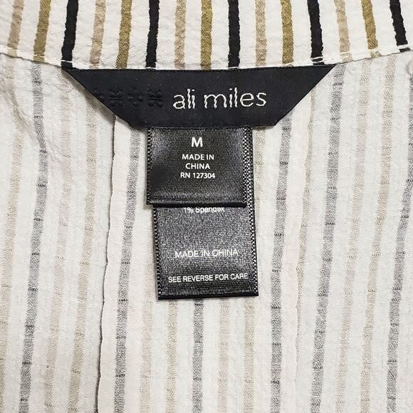 Ali Miles Size Medium Tan Black Stripe Button Front Tunic Top Lagenlook Artsy - Picture 6 of 13